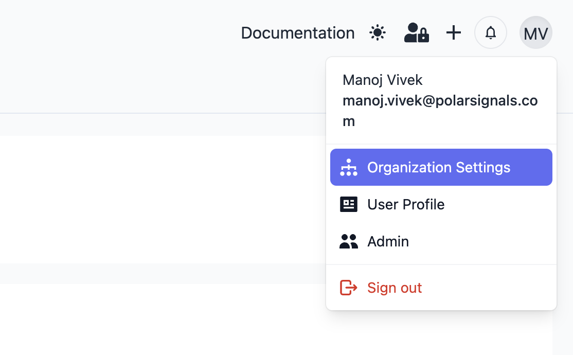 Open Organization Settings